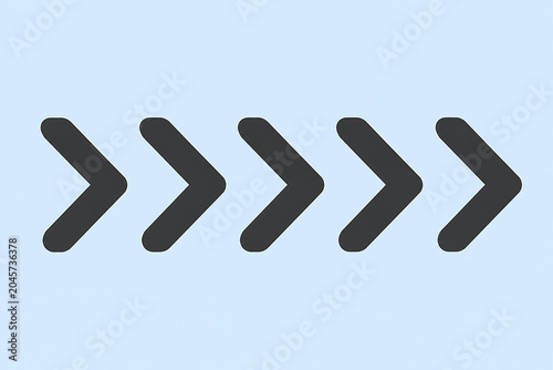 Black Chevron Arrow Sequence on Light Gray Background – Forward Direction and Progress Concept