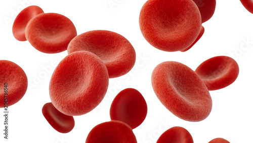 Foto Red blood cells microscopic view, isolated on transparent background
