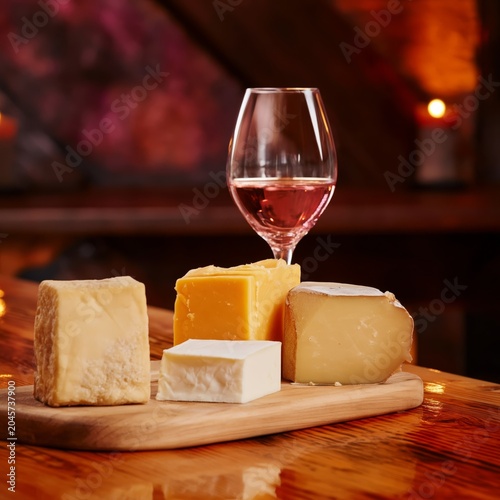 Cheese and Cold Cuts Served With Wine on a Wooden Table in a Cozy Setting