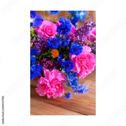Colorful Flowers in a Bouquet on a Wooden Table During the Day