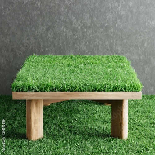 Creative Table Design Made With Grass and Wood in Simple Indoor Setting