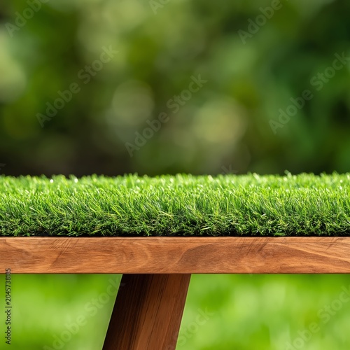 Grass Covers Table Top in Outdoor Setting During Bright Daylight Hours