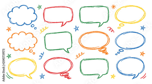 Bild auf Leinwand Colorful hand drawn speech and thought bubble doodle set