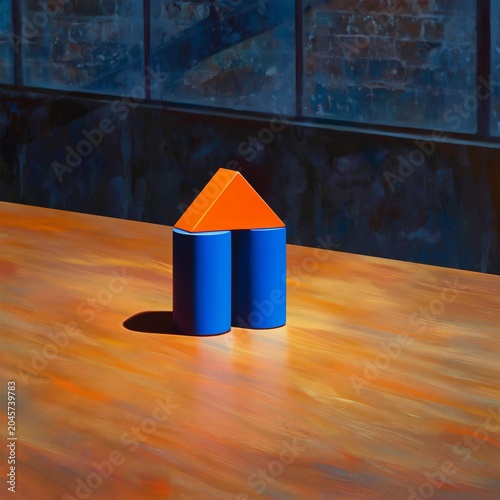 Colorful Geometric Shapes on a Wooden Table in a Modern Indoor Space During D...