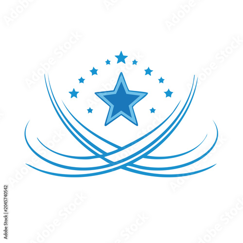 Blue star with swirling lines and smaller stars