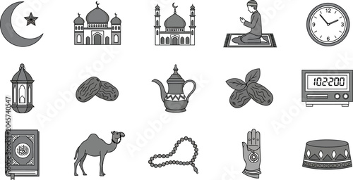 Canvas Print Islamic culture icons set collection Vector