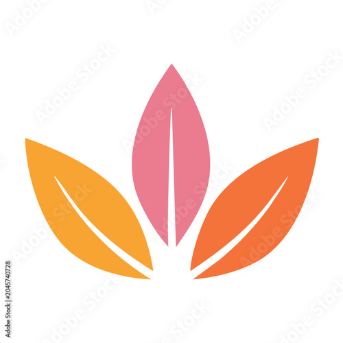 Flat design icon of three colorful leaves on white background