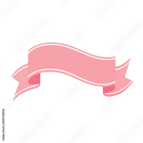 Pink ribbon banner with white outline on transparent background