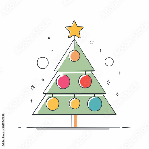Stylized Christmas Tree with Ornaments and Star