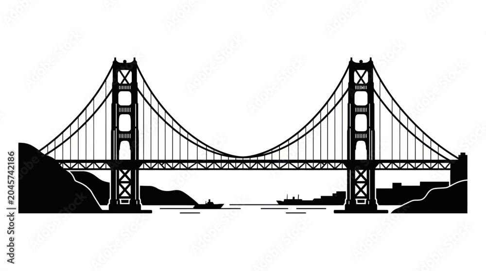 Fototapeta premium Golden Gate Bridge Silhouette San Francisco Landmark Travel Landmark Icon