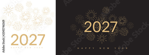 Fotografie 2027 new year text with golden fireworks Elements illustration template greeting cards