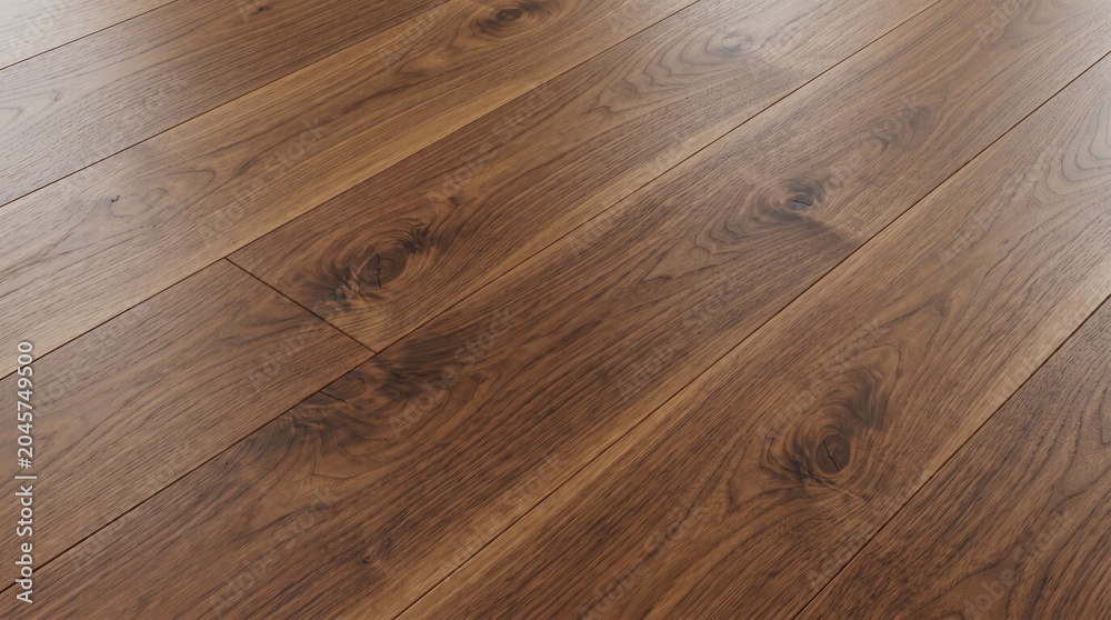 Fototapeta premium Close-up view of polished hardwood flooring with natural grain and warm tones in modern interior