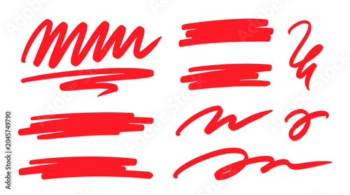 Obraz na płótnie Red marker brush scribble underline strokes set