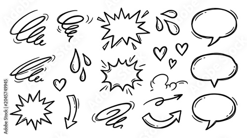 Obraz na płótnie Hand drawn comic doodle symbols and speech bubble set