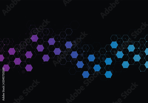 Fotografie Abstract hexagonal molecular structures in technology background and science style