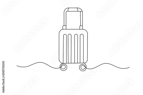 Canvas Print Luggage suitcase in a continuous one-line drawing style for a minimalist travel