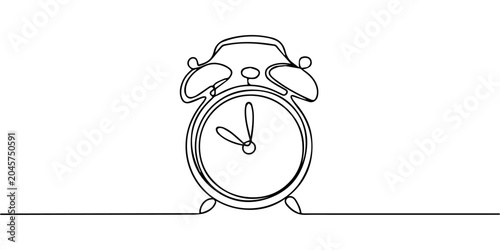 Slika na platnu alarm clock  continuous one line drawing, Continuous line drawing of vintage alarm clock with bell and wire on white background