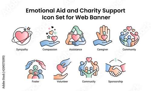 Photography Emotional Aid and Charity Support Icon Set for Web Banners With Editable Stroke