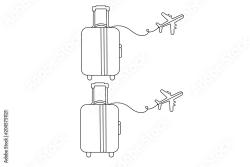 Canvas Print Luggage suitcase in a continuous one-line drawing style for a minimalist travel