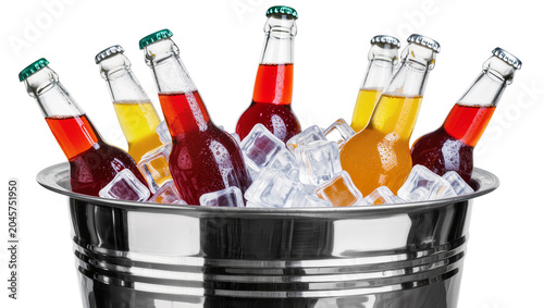 Slika na platnu Assorted soda bottles chilling in ice bucket