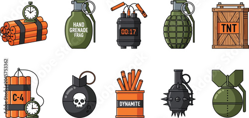 Fotografie Explosives and grenades illustration set Vector