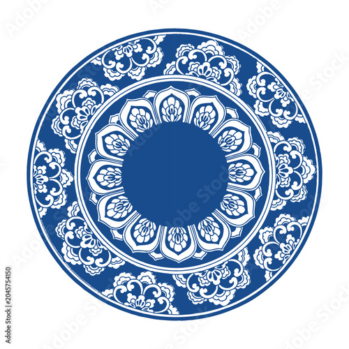 Photos Blue and White Porcelain Pattern Vector, Traditional Chinese Ceramic Ornament Se