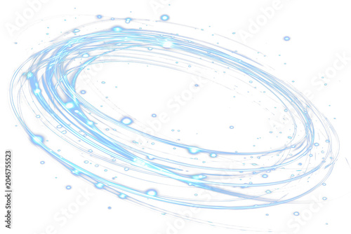 Turquoise glowing spiral with smooth circular motion isolated on transparent PNG background. Futuristic abstract energy design.