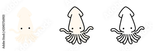 Bild auf Leinwand イカのイラストセット ポップでかわいい海の生き物