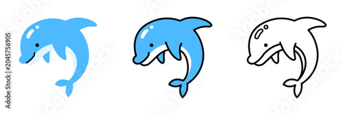 イルカのイラストセット ポップでかわいい海の生き物
