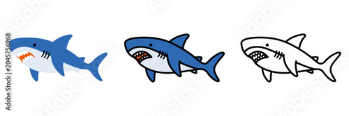 Bild auf Leinwand サメのイラストセット ポップでかわいい海の生き物