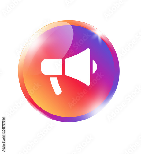 Картината върху платно Vivid gradient megaphone icon on colorful circle vibrant badge