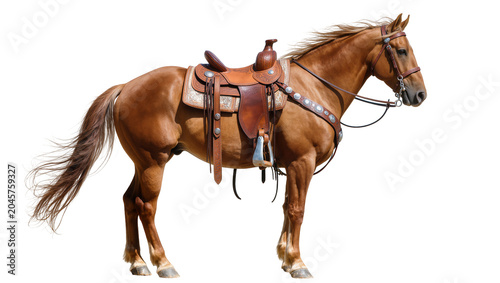 Photos Brown horse with western saddle and bridle