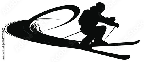 Tableau sur toile Skiing Athlete silhouette in Motion, vector illustration for Winter Sports, Mountain Recreation and outdoor activity designs