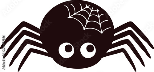 Quadro su tela Cartoon style cute black spider with eight legs and big round eyes isolated on t