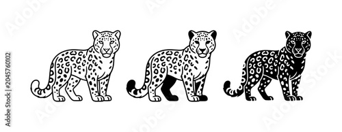 Canvas Print Snow Leopard Vector Icons, Black and White Big Cat Illustrations, Wild Animal Gr
