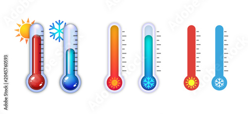 Фотография Hot and Cold Thermometer Icon Set with Multiple Design Styles Vector