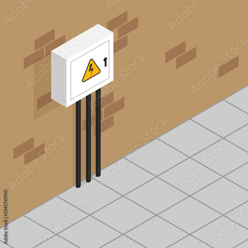 Εκτύπωση καμβά Minimalist isometric industrial electrical fusebox mounted on brick wall