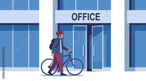 Foto Bicycle Commuter Arriving at Office with Helmet