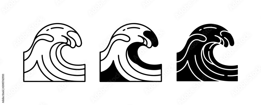 Fototapeta premium Ocean Wave Icons, Stylized Sea Swell Designs, Minimalist Water Motion Graphics
