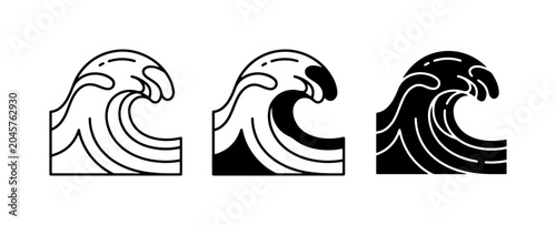 Bild auf Leinwand Ocean Wave Icons, Stylized Sea Swell Designs, Minimalist Water Motion Graphics