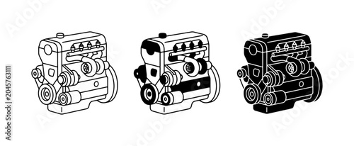 Bild auf Leinwand Automotive Engine Icons, Mechanical Power Components, Vehicle Motor Parts Set