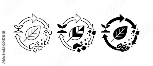 Tableau sur toile Organic Cycle Icons, Plant Growth and Leaf Recycling, Eco-Friendly Process Symbo