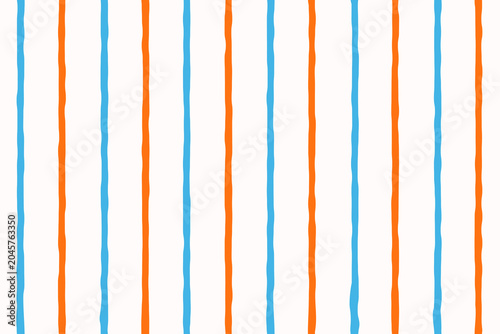 Orange and blue stripes on white background, hand drawn seamless pattern.