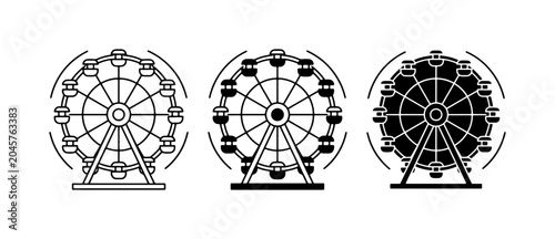 Tableau sur toile Ferris Wheel Icons, Amusement Park Rides, Carnival Attraction Vector Set