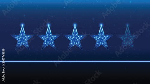 Bilde på lerret Abstract futuristic four star rating in blue digital technology network style fo