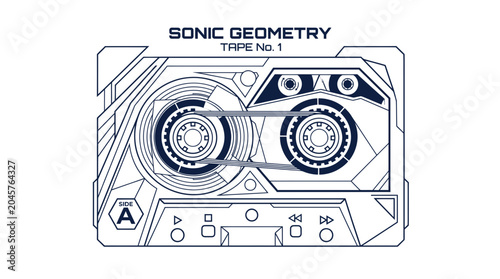 Φωτογραφία Retro Cassette Tape Blueprint - Sonic Geometry Design