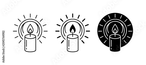 Fotografie Candle Icons, Flame Light Symbols, Set of 3, Vector Graphics