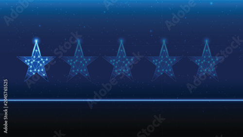 Foto Futuristic one star rating in blue digital technology network style for user fee