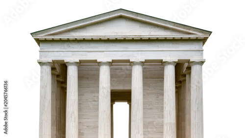 Bild auf Leinwand Neoclassical stone building facade with Doric columns, isolated on transparent b