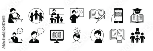 Φωτογραφία Study icon vector set e learning reading education writing teaching college thin